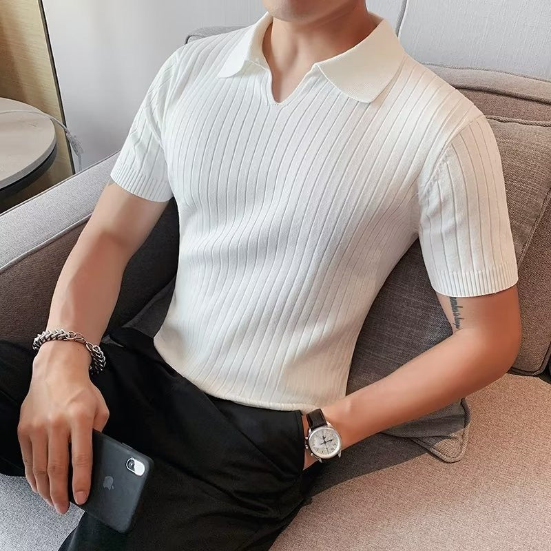 Men’s Knitted Polo Shirt – Stylish Summer Casual Polo T-Shirt | Black & White