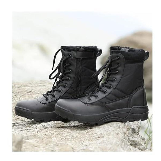 Men’s Black Synthetic Leather Boots – Casual Calf Boots with Side Zipper