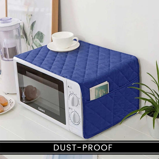 Blue Quilted Microwave Oven Cover – Dust Proof Cotton Kitchen Protector