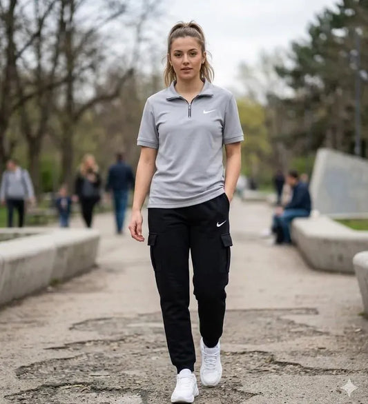 Women’s Grey Cotton Tracksuit Set – 2 Piece Casual & Sports Wear