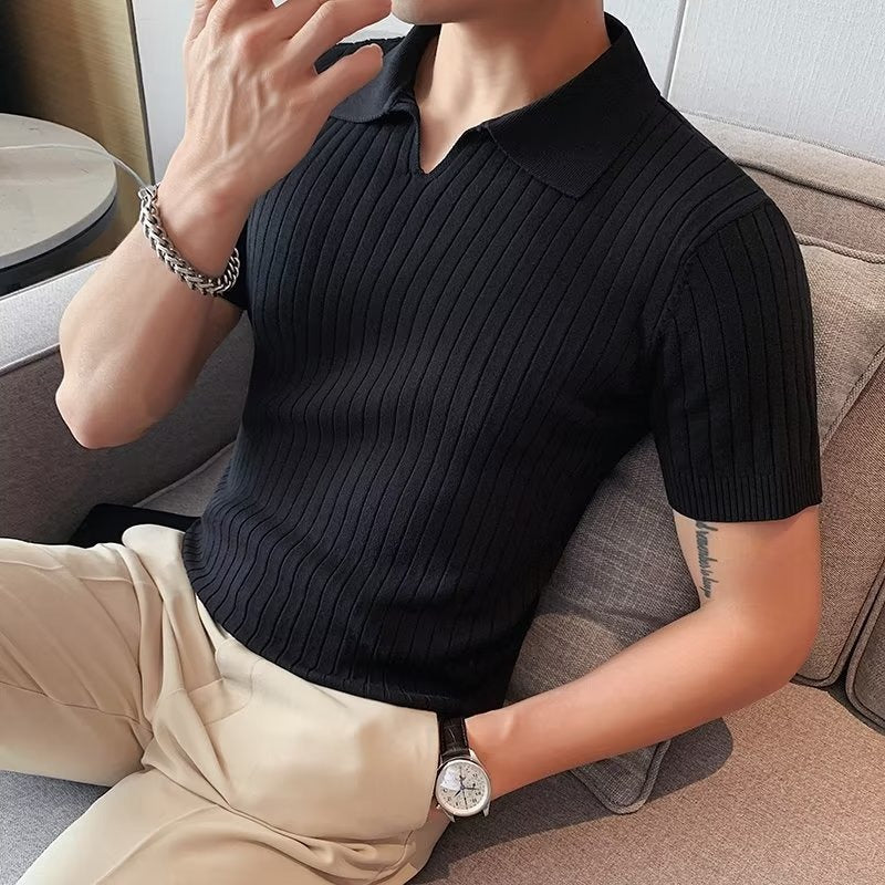 Men’s Knitted Polo Shirt – Stylish Summer Casual Polo T-Shirt | Black & White