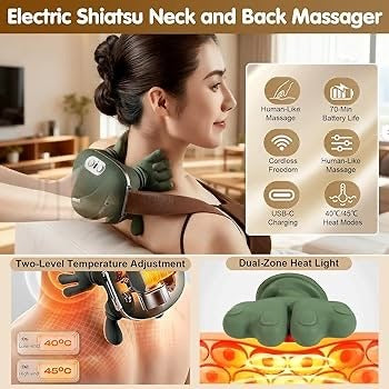 Electric Shiatsu Neck and Back Massager Smart Finger Pressure Neck Massager – Electric Deep Kneading Heated Back & Shoulder Massager | Pain Relief Relaxation Device for Home