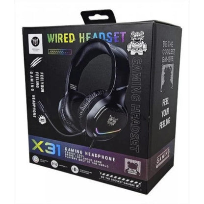 Onikuma X31 RGB Wired Gaming Headset with Mic | Surround Sound Over-Ear Headphones for PC, PS4, PS5, Xbox | LED Light Gaming Headphones