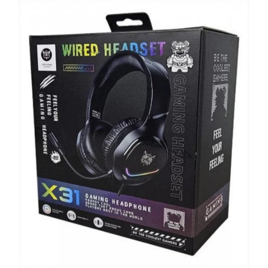 Onikuma X31 RGB Wired Gaming Headset with Mic | Surround Sound Over-Ear Headphones for PC, PS4, PS5, Xbox | LED Light Gaming Headphones