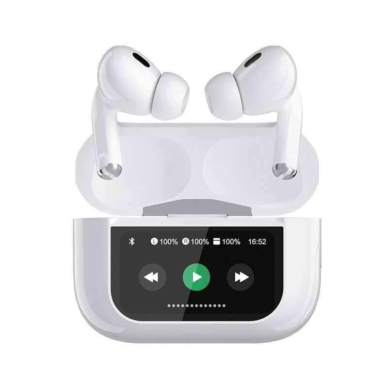 AirPods Touch L.C.D A9 White Bluetooth Earbuds Heavy SoundScreen