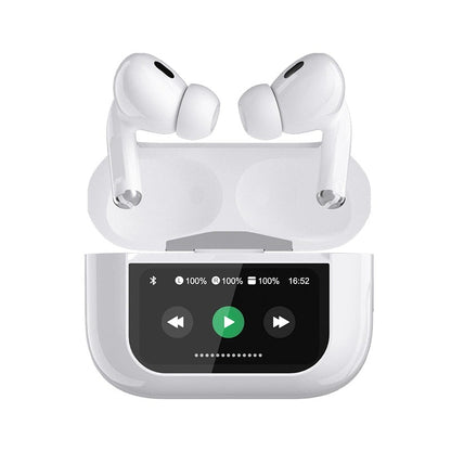 AirPods Touch L.C.D A9 White Bluetooth Earbuds Heavy SoundScreen