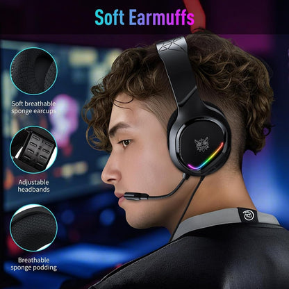 Onikuma X31 RGB Wired Gaming Headset with Mic | Surround Sound Over-Ear Headphones for PC, PS4, PS5, Xbox | LED Light Gaming Headphones