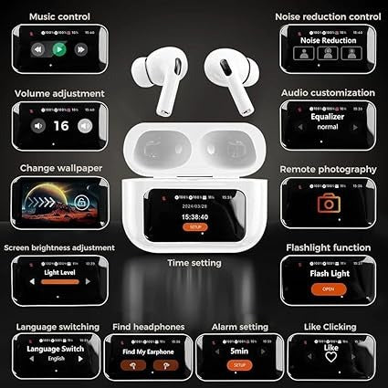 AirPods Touch L.C.D A9 White Bluetooth Earbuds Heavy SoundScreen