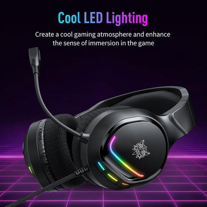 Onikuma X31 RGB Wired Gaming Headset with Mic | Surround Sound Over-Ear Headphones for PC, PS4, PS5, Xbox | LED Light Gaming Headphones