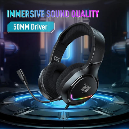 Onikuma X31 RGB Wired Gaming Headset with Mic | Surround Sound Over-Ear Headphones for PC, PS4, PS5, Xbox | LED Light Gaming Headphones