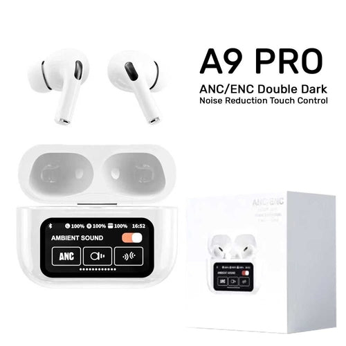 AirPods Touch L.C.D A9 White Bluetooth Earbuds Heavy SoundScreen