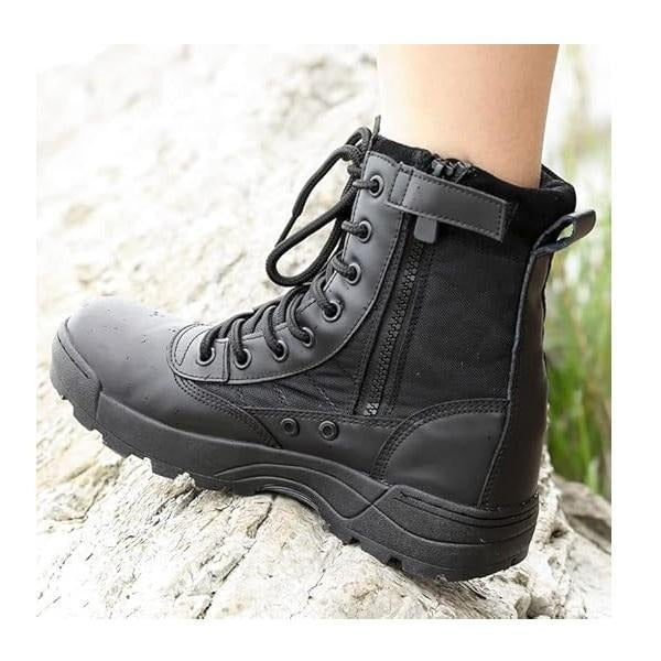Men’s Black Synthetic Leather Boots – Casual Calf Boots with Side Zipper