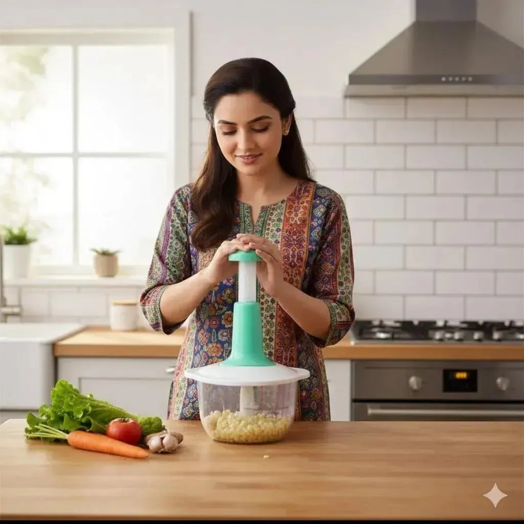 1.5L Manual Push Vegetable Chopper – Pink ABS Kitchen Food Cutter