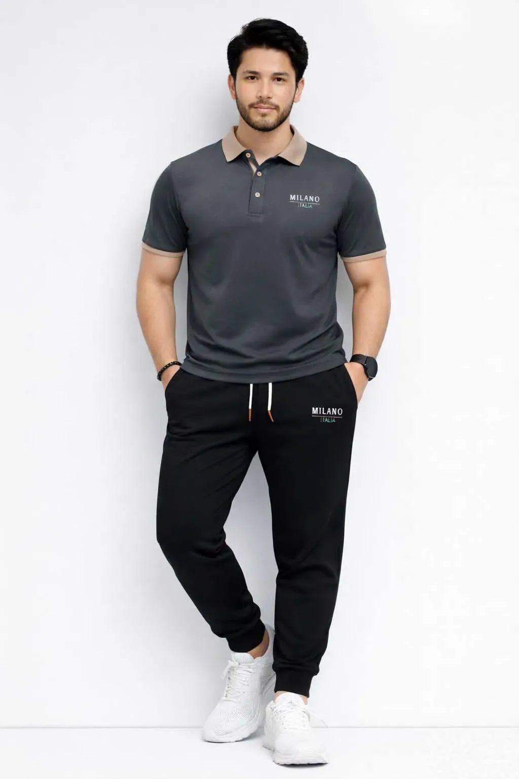 Men’s Printed Track Suit Set – MILANO Polyester Polo & Jogger Set