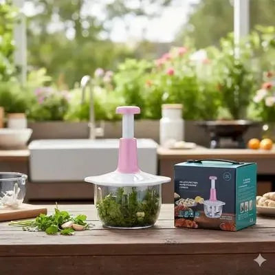 1.5L Manual Push Vegetable Chopper – Pink ABS Kitchen Food Cutter