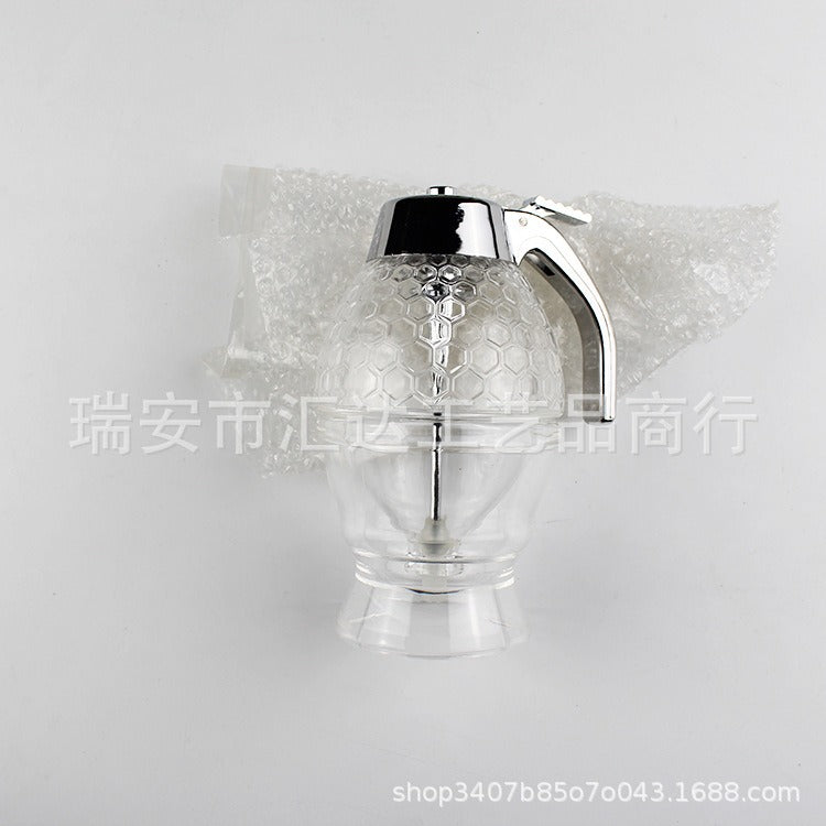 Acrylic Honey Dispenser with Metal Handle – Honeycomb & Diamond Design