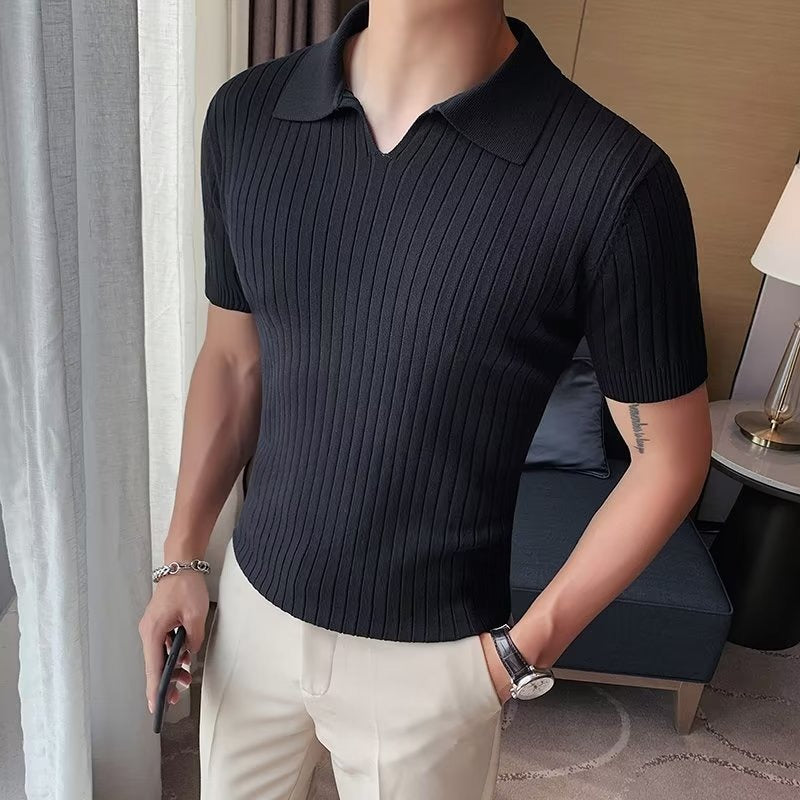 Men’s Knitted Polo Shirt – Stylish Summer Casual Polo T-Shirt | Black & White
