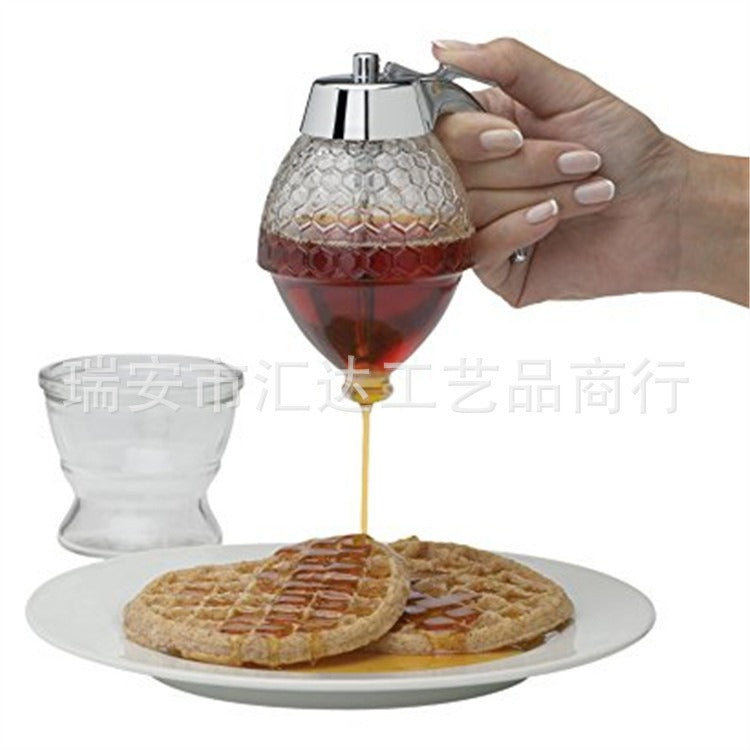 Acrylic Honey Dispenser with Metal Handle – Honeycomb & Diamond Design