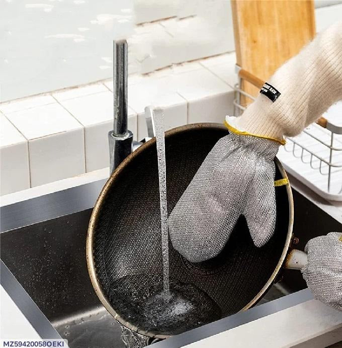 Steel Wire Kitchen Cleaning Glove – Heavy Duty Dish Scrubber for Pots & Pans
